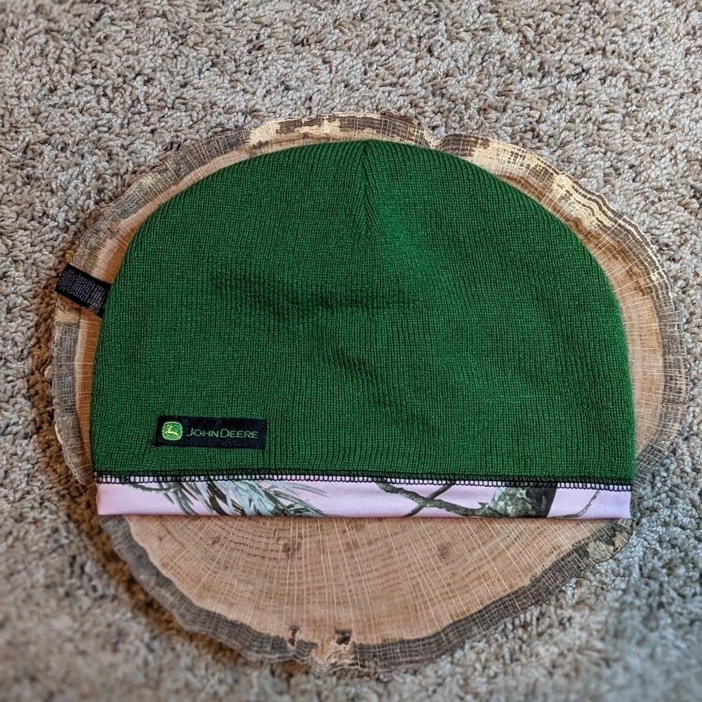 John Deere 9’inch Reversible Pink Camo Camouflage Beanie Hat - Picture 3 of 9